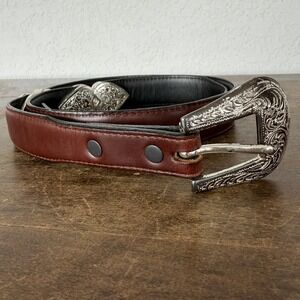 Vintage Tony Lama Western Leather Ranger Style Belt Engraved Buckle USA 30